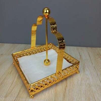 premium gold square napkin holder with weighted arm