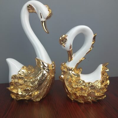 golden and white luxury swan couple showpiece elegant home decor
