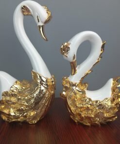 golden and white luxury swan couple showpiece elegant home decor