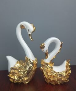 golden and white luxury swan couple showpiece elegant home decor