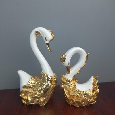 golden and white luxury swan couple showpiece elegant home decor