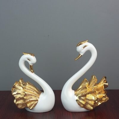 luxury elegant golden wing swan couple showpiece