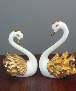 luxury elegant golden wing swan couple showpiece
