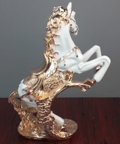 premium white and golden galloping horse showpiece