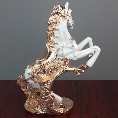 premium white and golden galloping horse showpiece