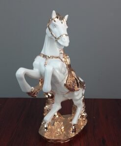 premium white and golden galloping horse showpiece