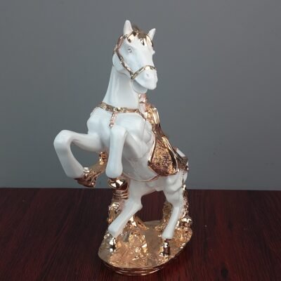 premium white and golden galloping horse showpiece