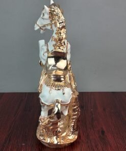premium white and golden galloping horse showpiece