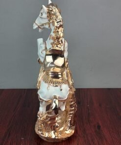 premium white and golden galloping horse showpiece