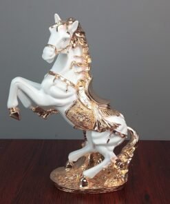 premium white and golden galloping horse showpiece