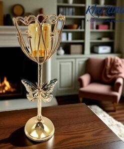 Mega Shop golden butterfly and tulip candle holder