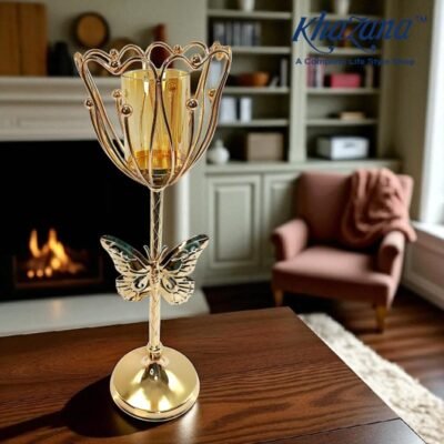 golden butterfly and tulip candle holder