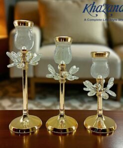 Mega Shop Luxurious Gold Crystal Pillar Candle Holder Set