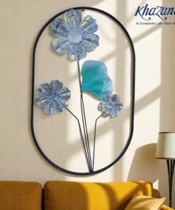 Mega Shop artistic grey and gold metal flower wall decor with teal leaf