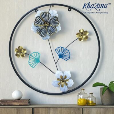 metallic floral and ginkgo wall sculpture