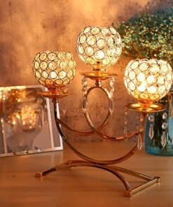 Mega Shop 3 arms crystal candle holder gold candlestick table centerpieces for dining room wedding table