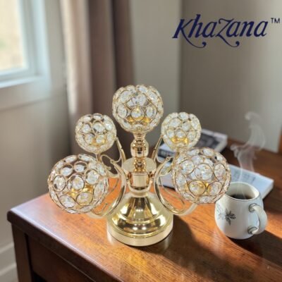 Luxury 5Arm Gold Crystal Globe Candelabra