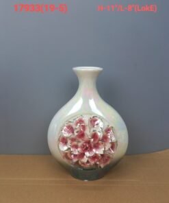 ceramic iridescent pearl flower vase with 3d embossed peony