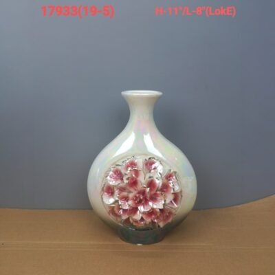 ceramic iridescent pearl flower vase with 3d embossed peony