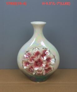 ceramic iridescent pearl flower vase with 3d embossed peony