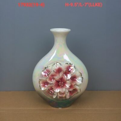 ceramic iridescent pearl flower vase with 3d embossed peony