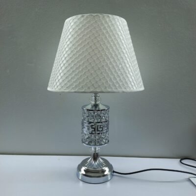 elegant crystal cylindrical table lamp with honeycomb fabric shade
