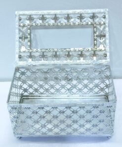 elegant silver plated crystal studded tissue box holder