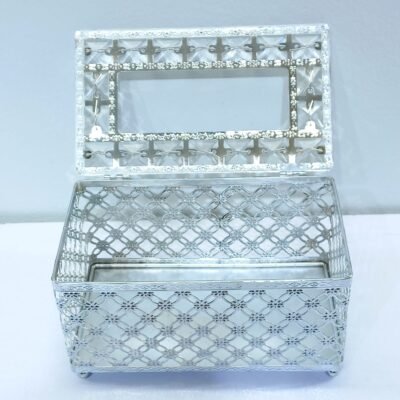 elegant silver plated crystal studded tissue box holder