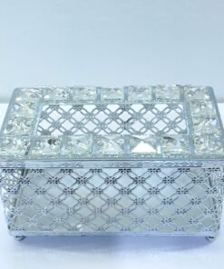 elegant silver plated crystal studded tissue box holder