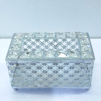 elegant silver plated crystal studded tissue box holder