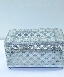 elegant silver plated crystal studded tissue box holder