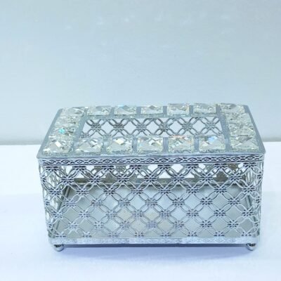 elegant silver plated crystal studded tissue box holder