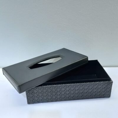 premium woven leatherette tissue box cover elegant black