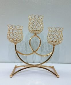 gemini said golden crystal 3 arm tulip candelabra – elegant table centerpiece