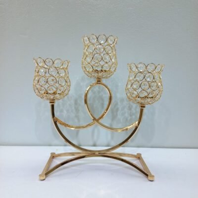 gemini said golden crystal 3 arm tulip candelabra – elegant table centerpiece