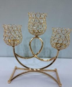 gemini said golden crystal 3 arm tulip candelabra – elegant table centerpiece