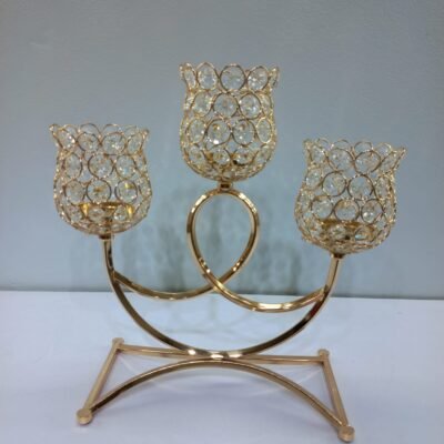 gemini said golden crystal 3 arm tulip candelabra – elegant table centerpiece