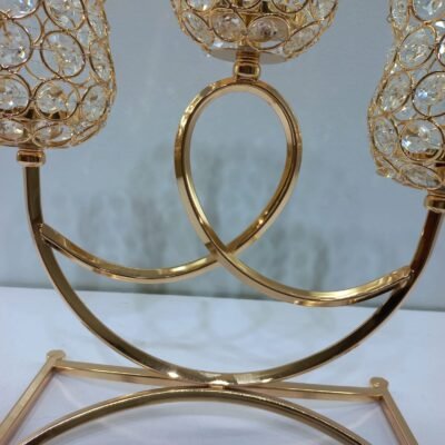 gemini said golden crystal 3 arm tulip candelabra – elegant table centerpiece