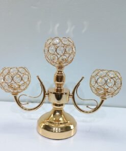 premium 3 arm crystal globe candelabra gold finish