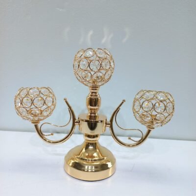 premium 3 arm crystal globe candelabra gold finish