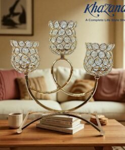 gemini said golden crystal 3 arm tulip candelabra – elegant table centerpiece