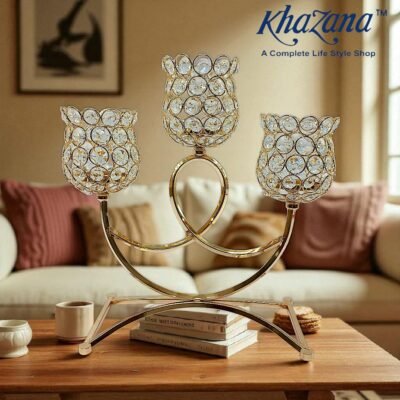 gemini said golden crystal 3 arm tulip candelabra – elegant table centerpiece
