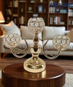 premium 3 arm crystal globe candelabra gold finish