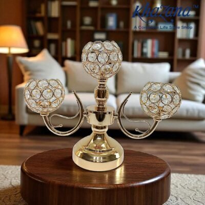 premium 3 arm crystal globe candelabra gold finish