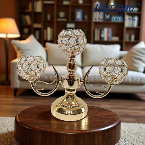 premium 3 arm crystal globe candelabra gold finish