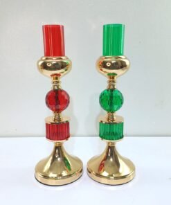 golden and green and red glass candle holder