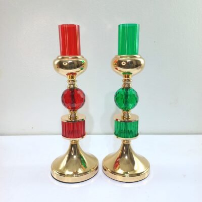 golden and green and red glass candle holder