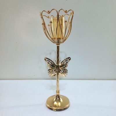golden butterfly and tulip candle holder