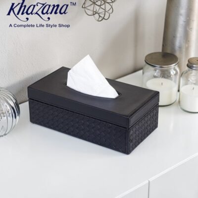 premium woven leatherette tissue box cover elegant black