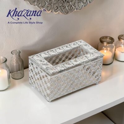 elegant silver plated crystal studded tissue box holder